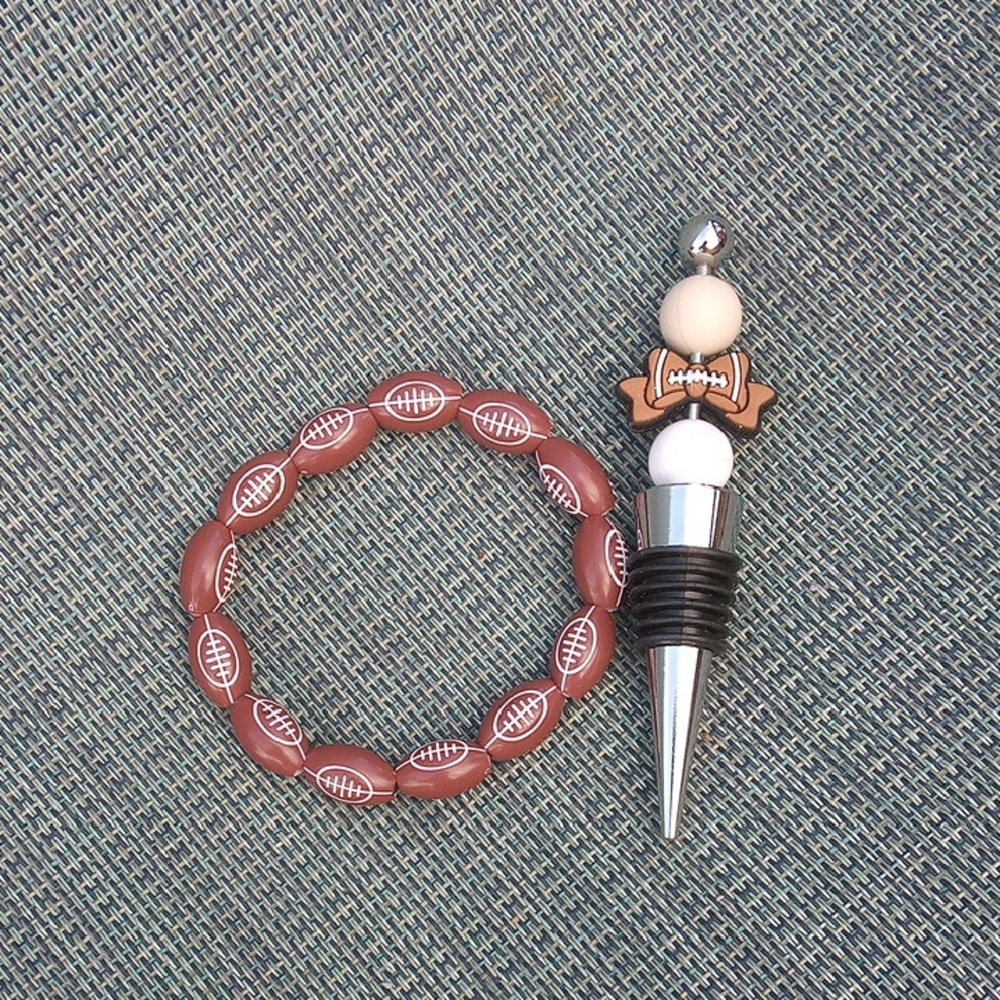 Football Themed Bracelet and Wine Stopper Set